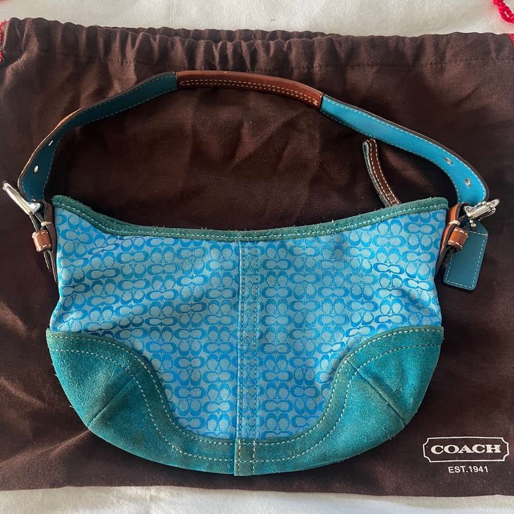 Coach Y2k Soho signature jacquard Blue canvas and suede mini hobo Bag - Picture 2 of 11